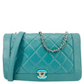 Chanel Bi  Full Flap Medium Quilted Crumpled Leather Crossbody Bag Aqua Blue