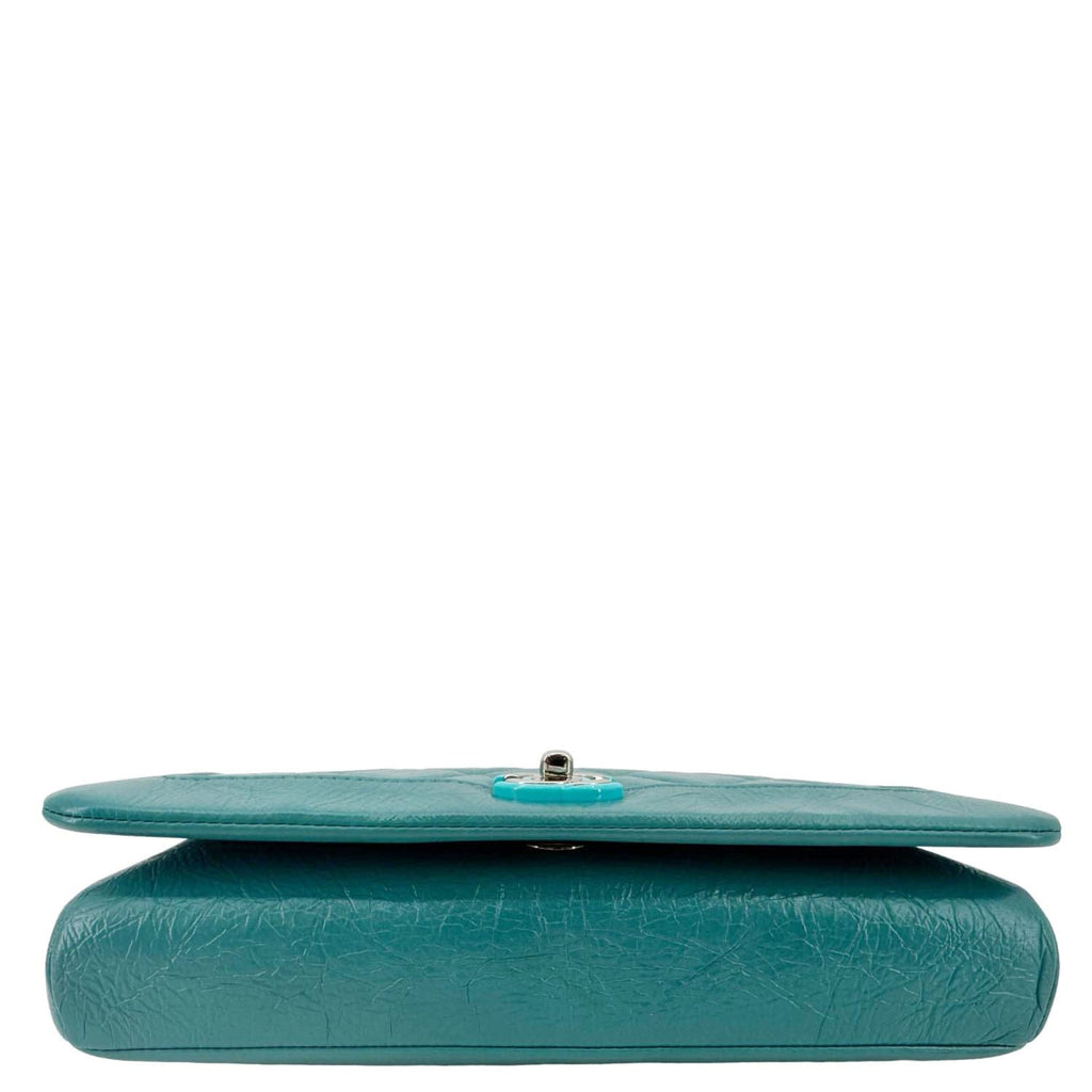 Chanel Bi  Full Flap Medium Quilted Crumpled Leather Crossbody Bag Aqua Blue