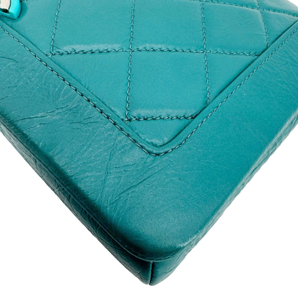 Chanel Bi  Full Flap Medium Quilted Crumpled Leather Crossbody Bag Aqua Blue