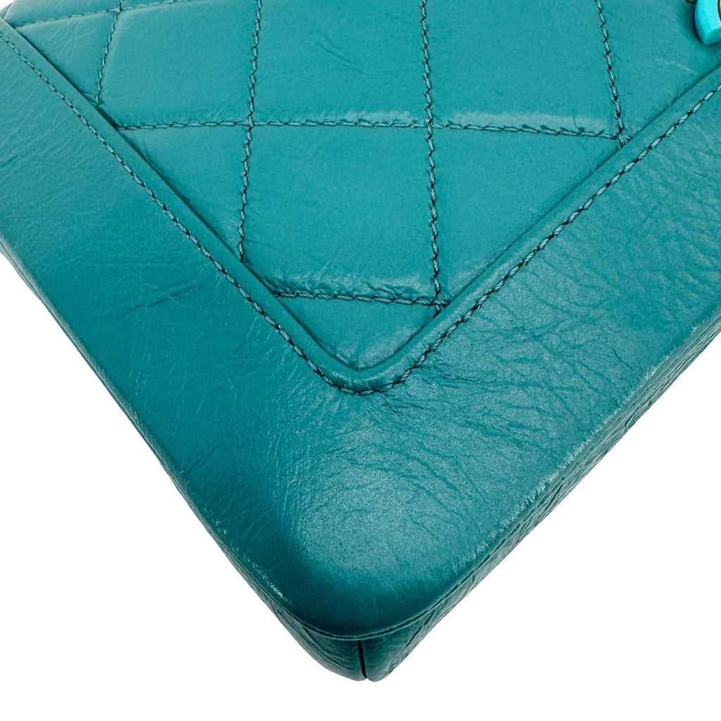 Chanel Bi  Full Flap Medium Quilted Crumpled Leather Crossbody Bag Aqua Blue