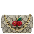 GUCCI Cherry Mini Gucci Supreme Canavs Chain Wallet Beige 481291