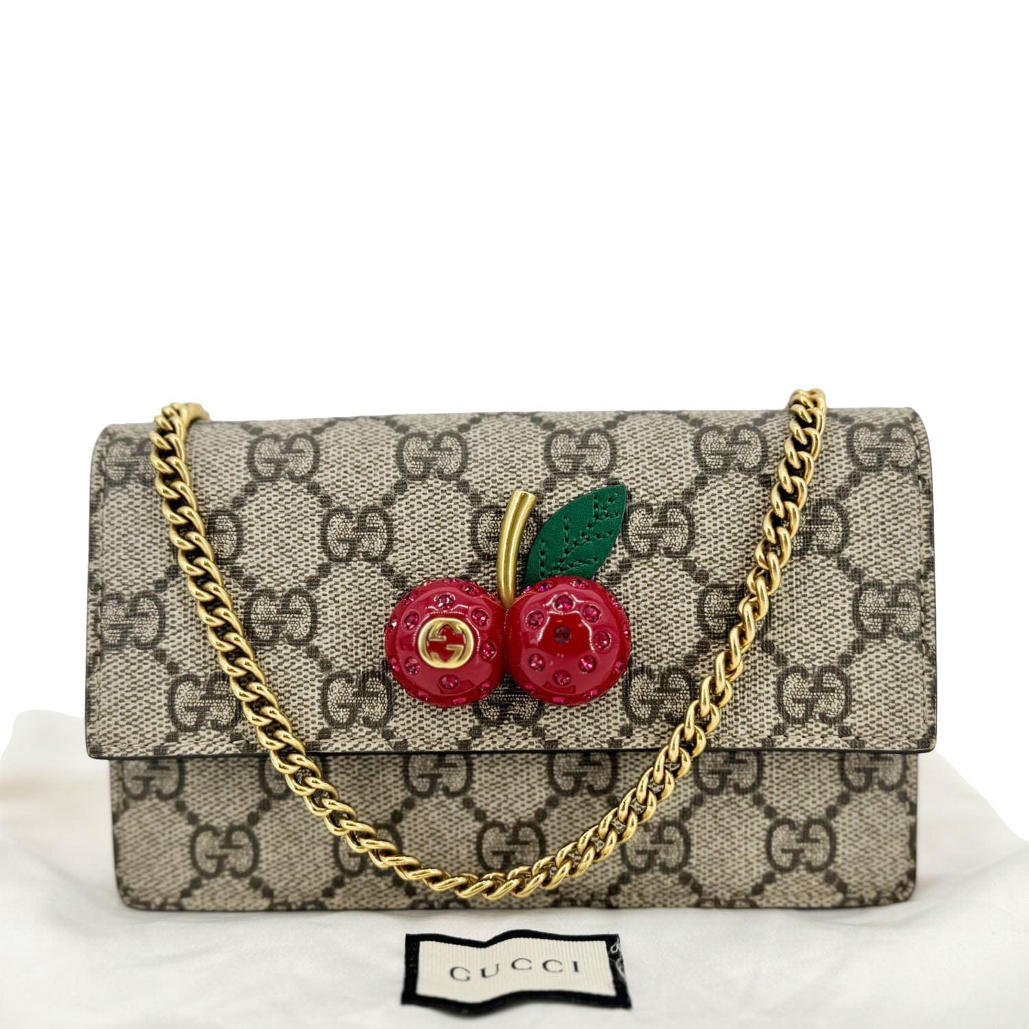GUCCI Cherry Mini Gucci Supreme Canavs Chain Wallet Beige 481291