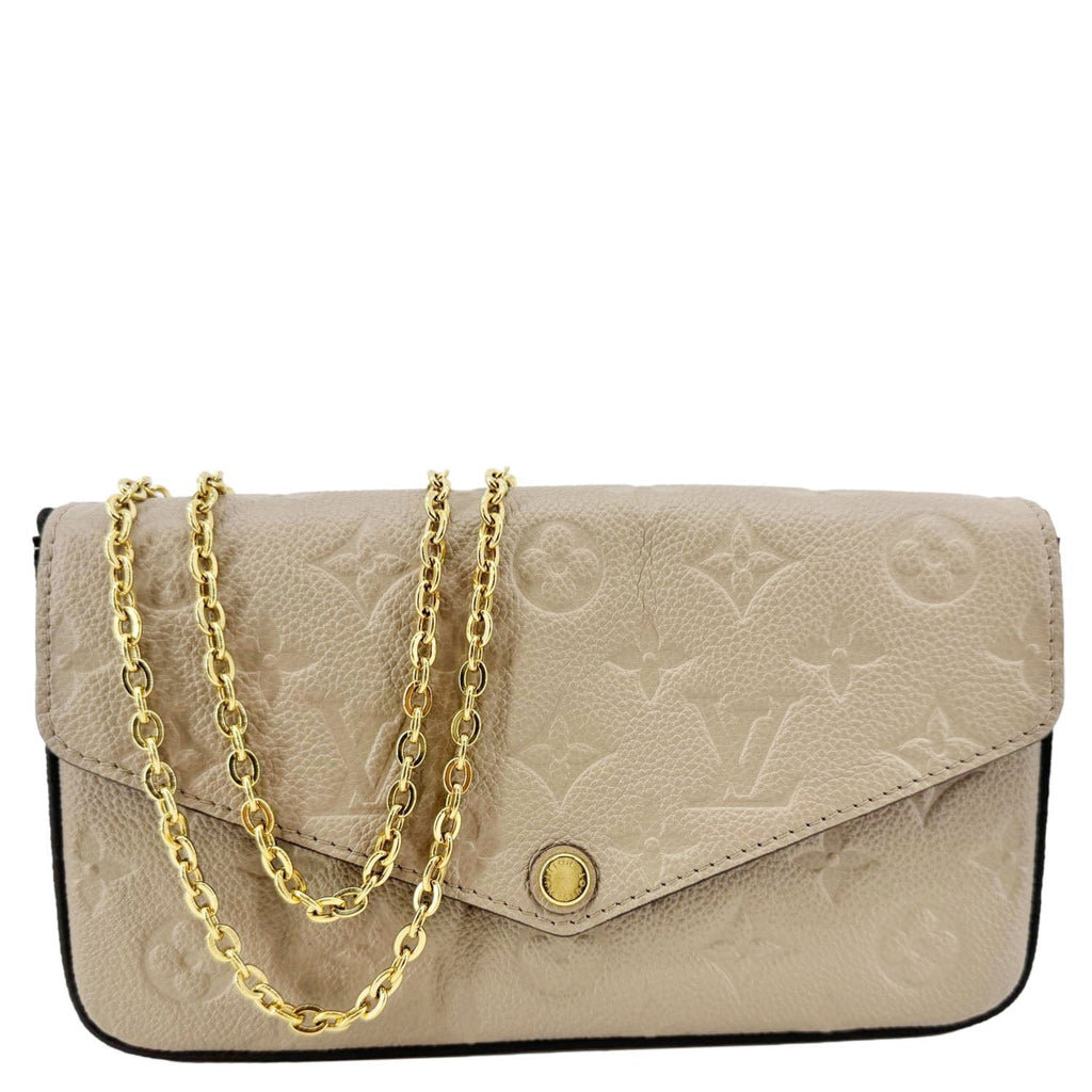 LOUIS VUITTON Felicie Pochette Empreinte Leather Crossbody Bag Beige