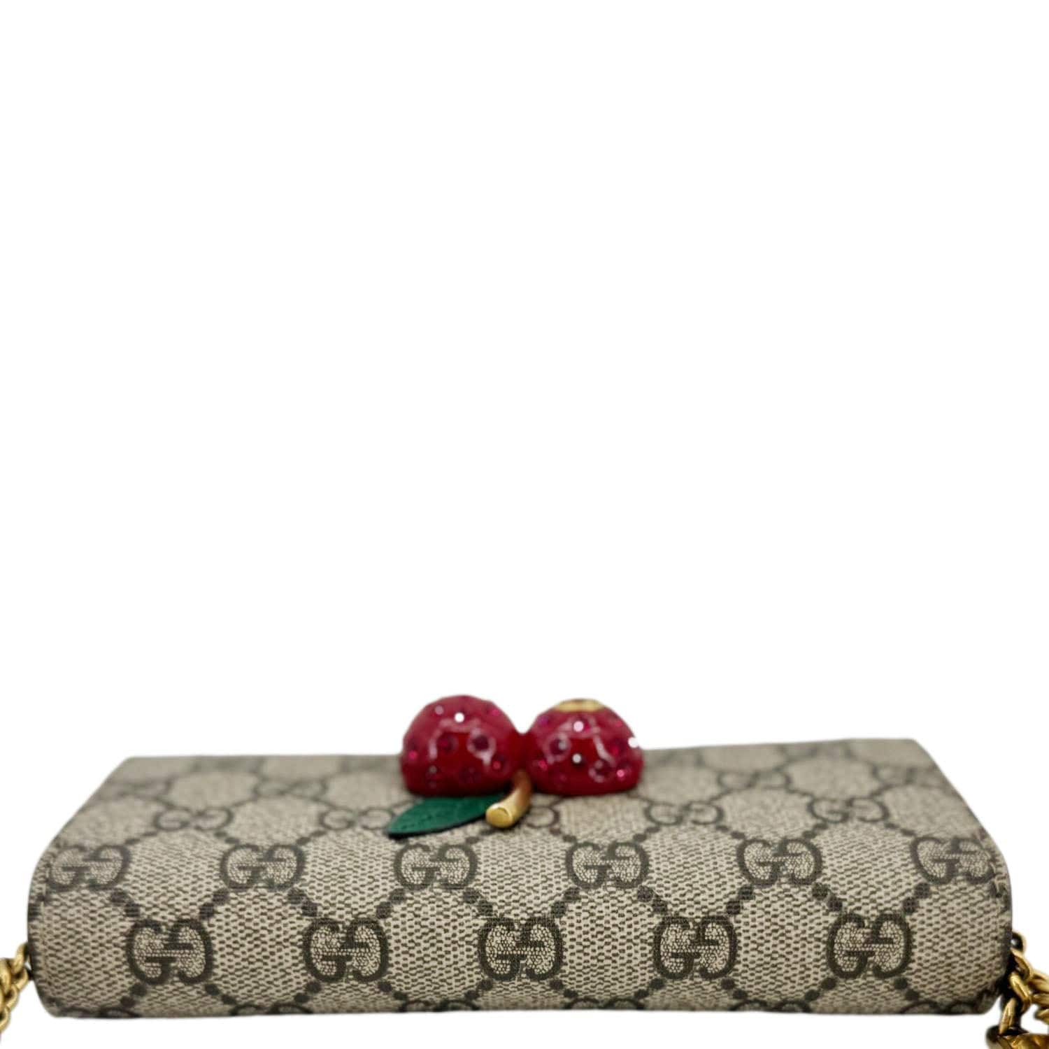 GUCCI Cherry Mini Gucci Supreme Canavs Chain Wallet Beige 481291