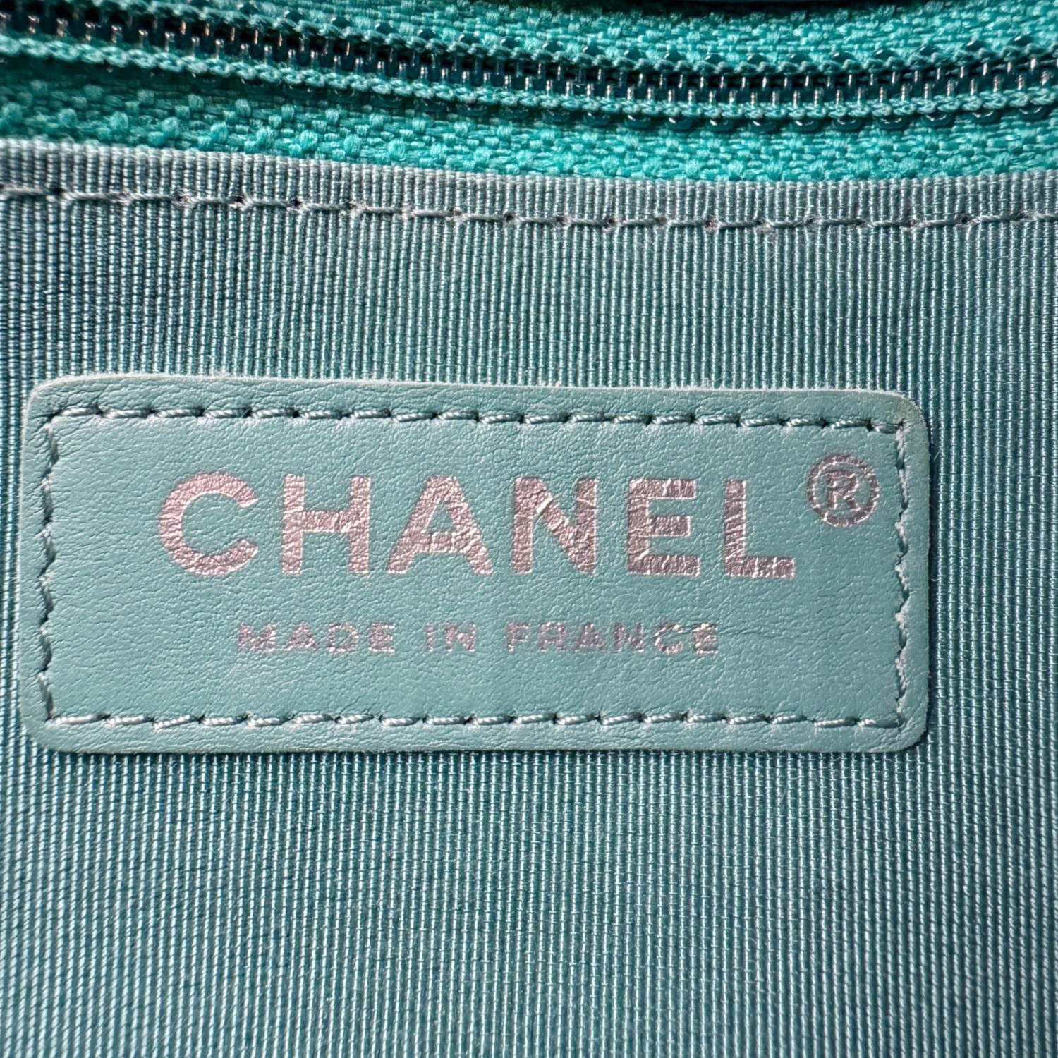 Chanel Bi  Full Flap Medium Quilted Crumpled Leather Crossbody Bag Aqua Blue