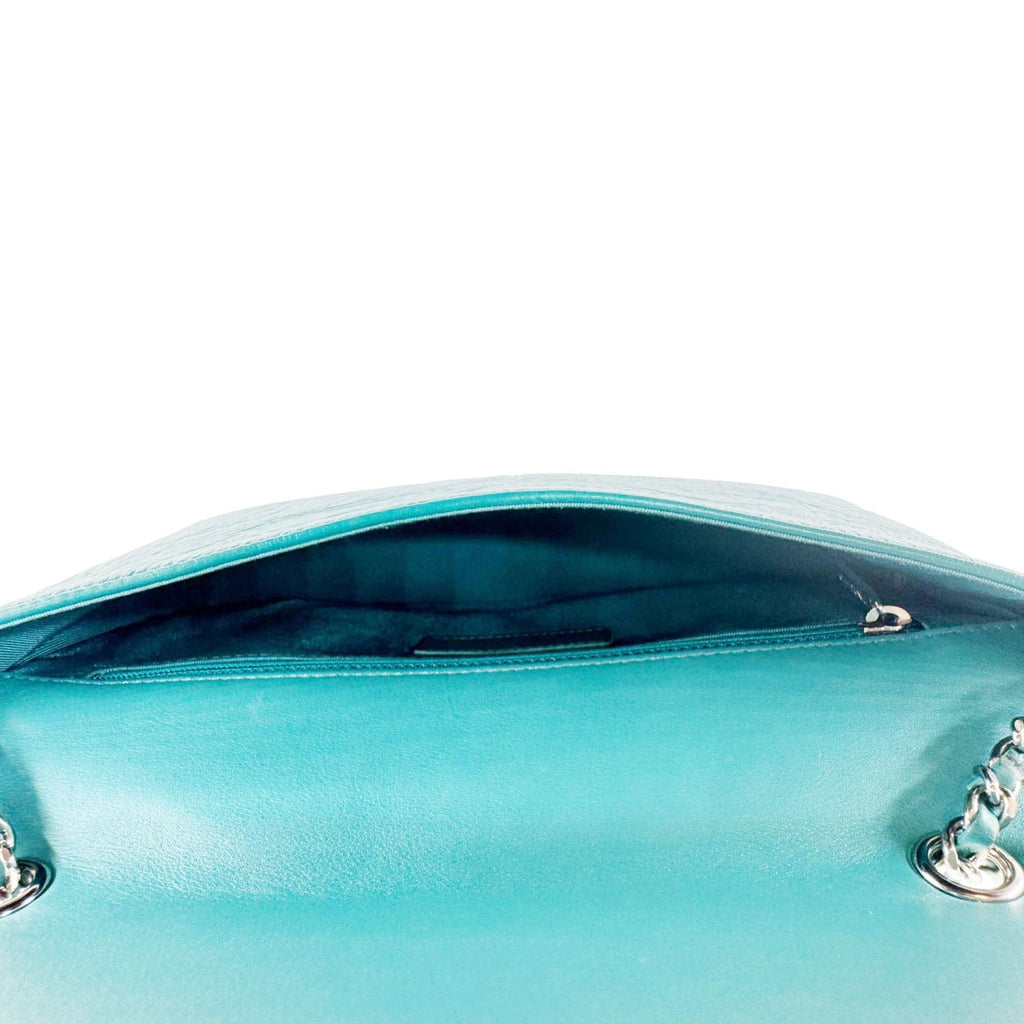 Chanel Bi  Full Flap Medium Quilted Crumpled Leather Crossbody Bag Aqua Blue