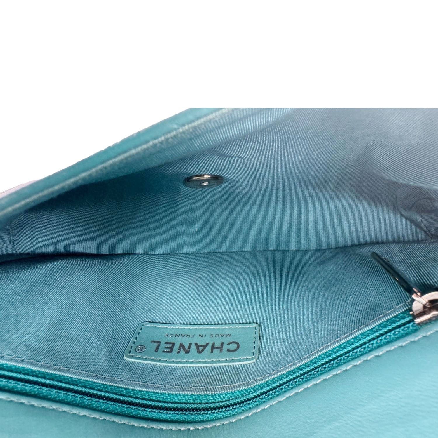 Chanel Bi  Full Flap Medium Quilted Crumpled Leather Crossbody Bag Aqua Blue