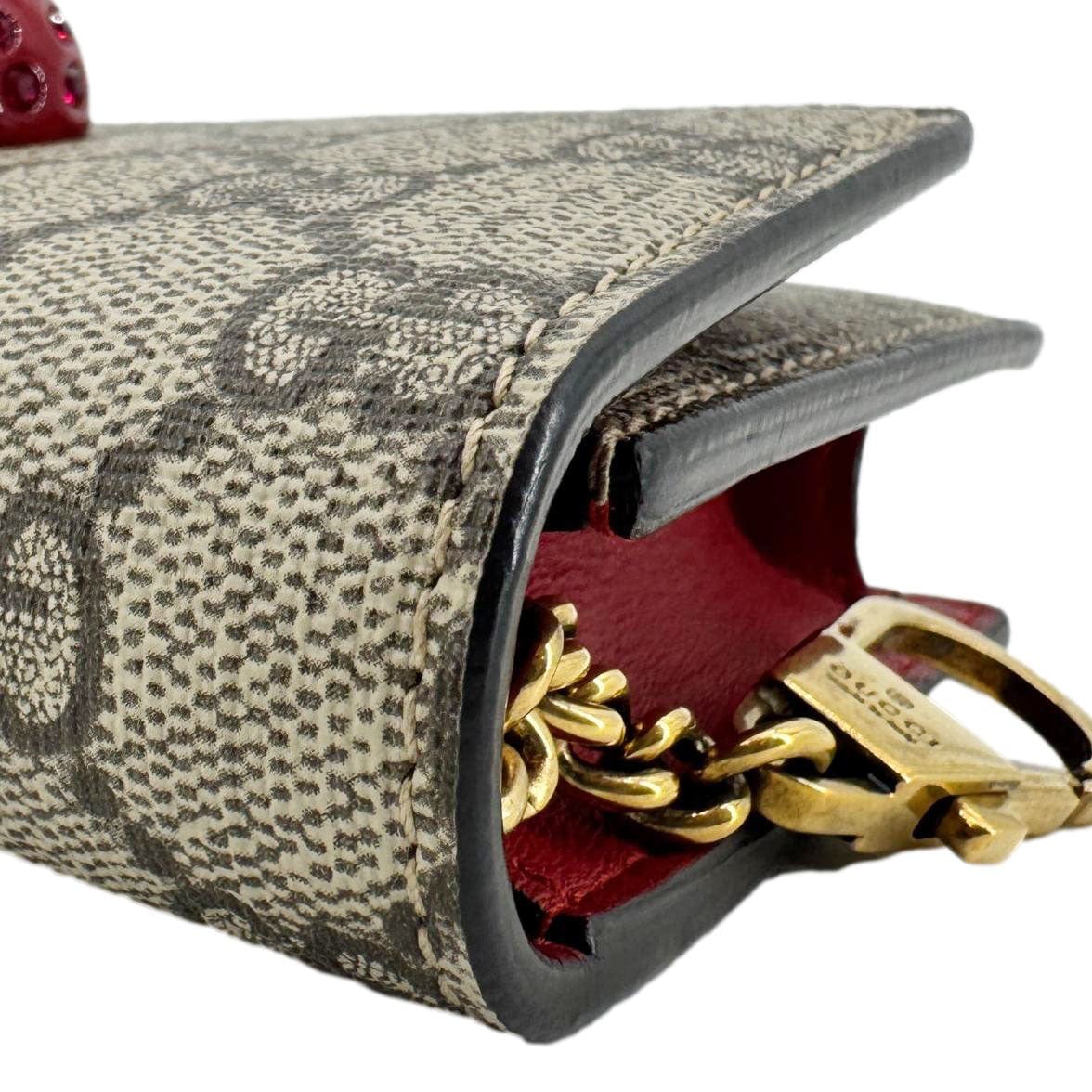 GUCCI Cherry Mini Gucci Supreme Canavs Chain Wallet Beige 481291