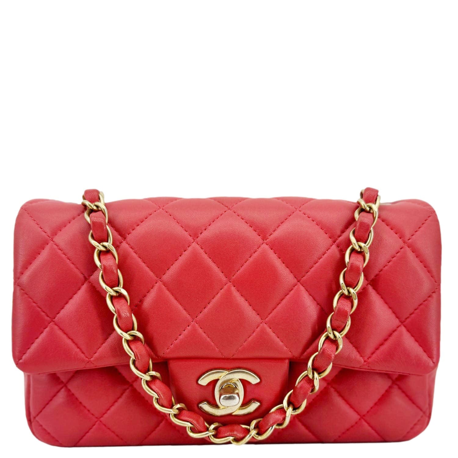 Chanel Classic Rectangular Flap Mini Quilted Leather Crossbody Bag Reddish Pink
