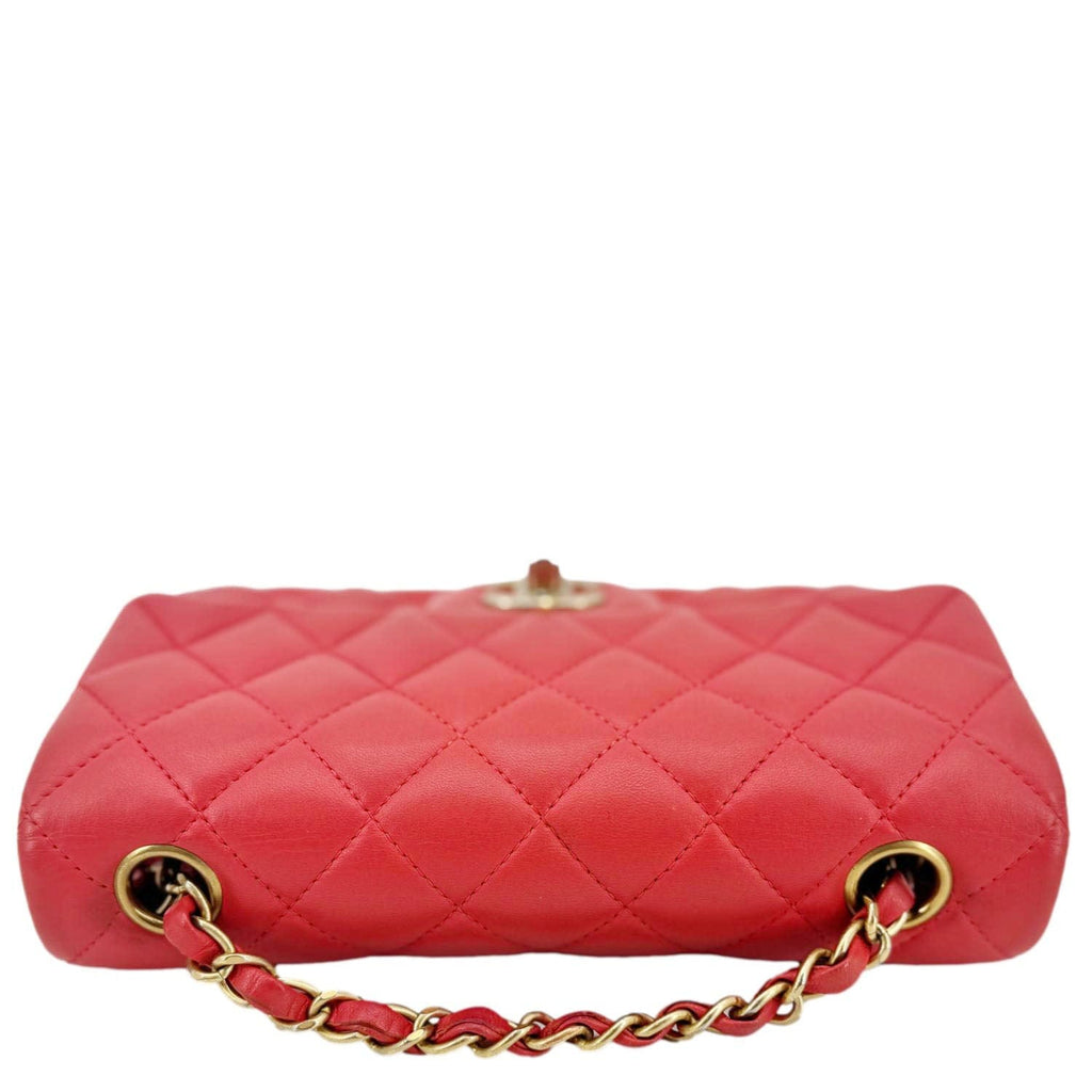 Chanel Classic Rectangular Flap Mini Quilted Leather Crossbody Bag Reddish Pink