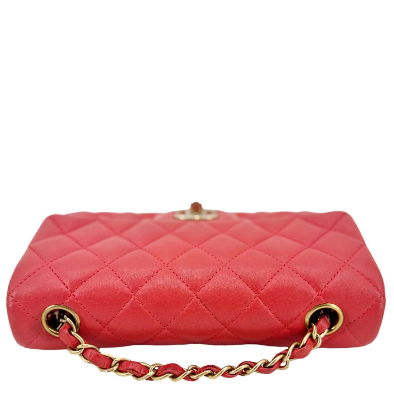 Chanel Classic Rectangular Flap Mini Quilted Leather Crossbody Bag Reddish Pink