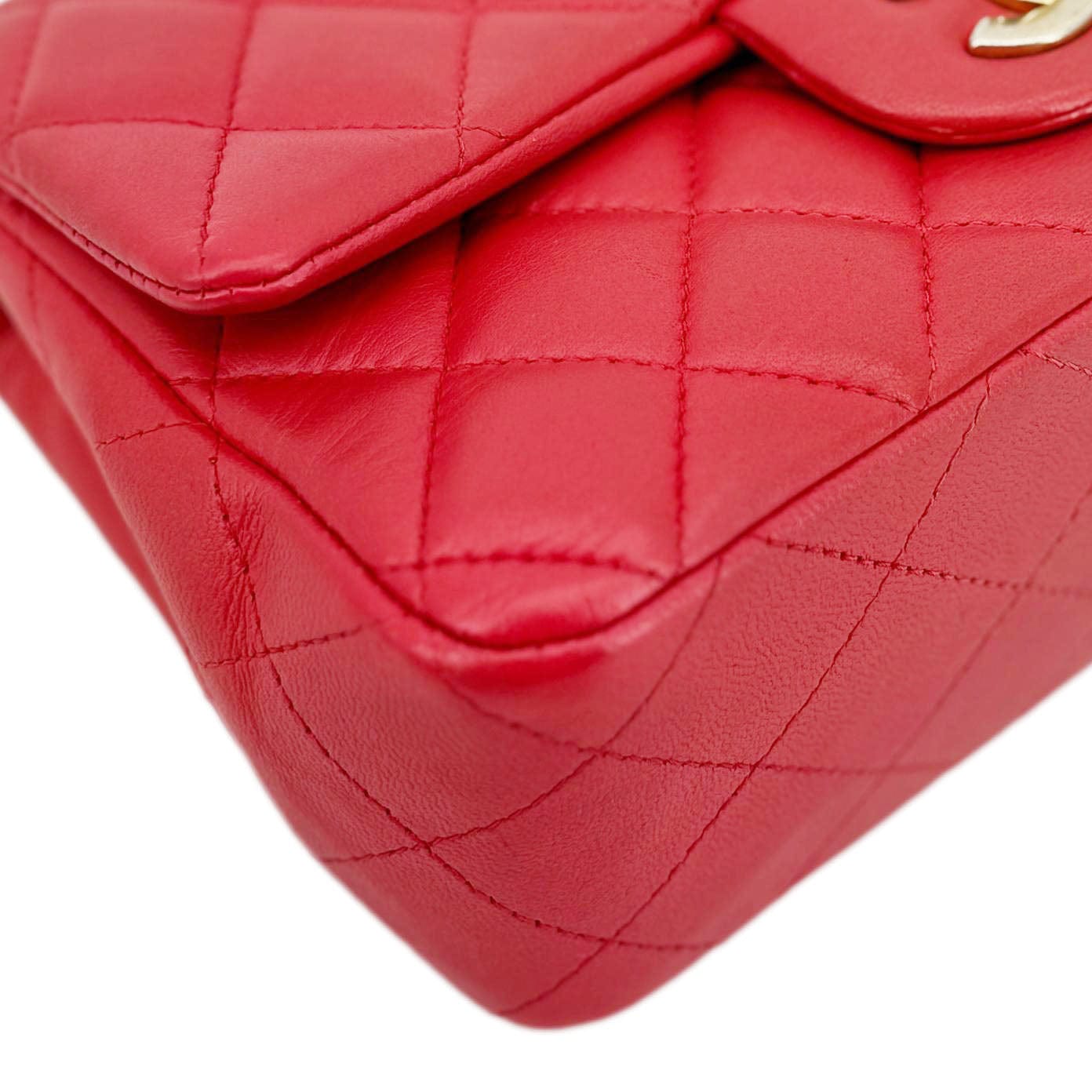 Chanel Classic Rectangular Flap Mini Quilted Leather Crossbody Bag Reddish Pink