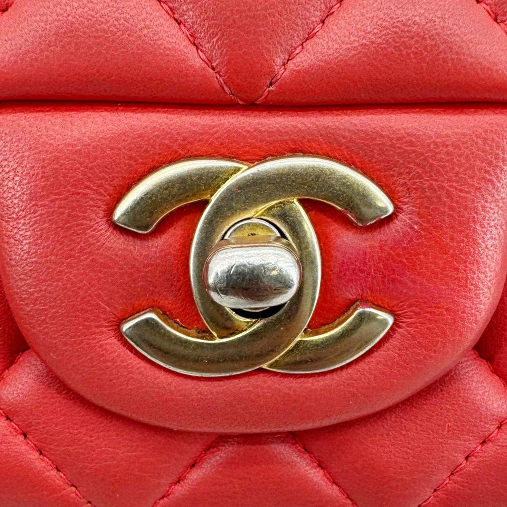 Chanel Classic Rectangular Flap Mini Quilted Leather Crossbody Bag Reddish Pink