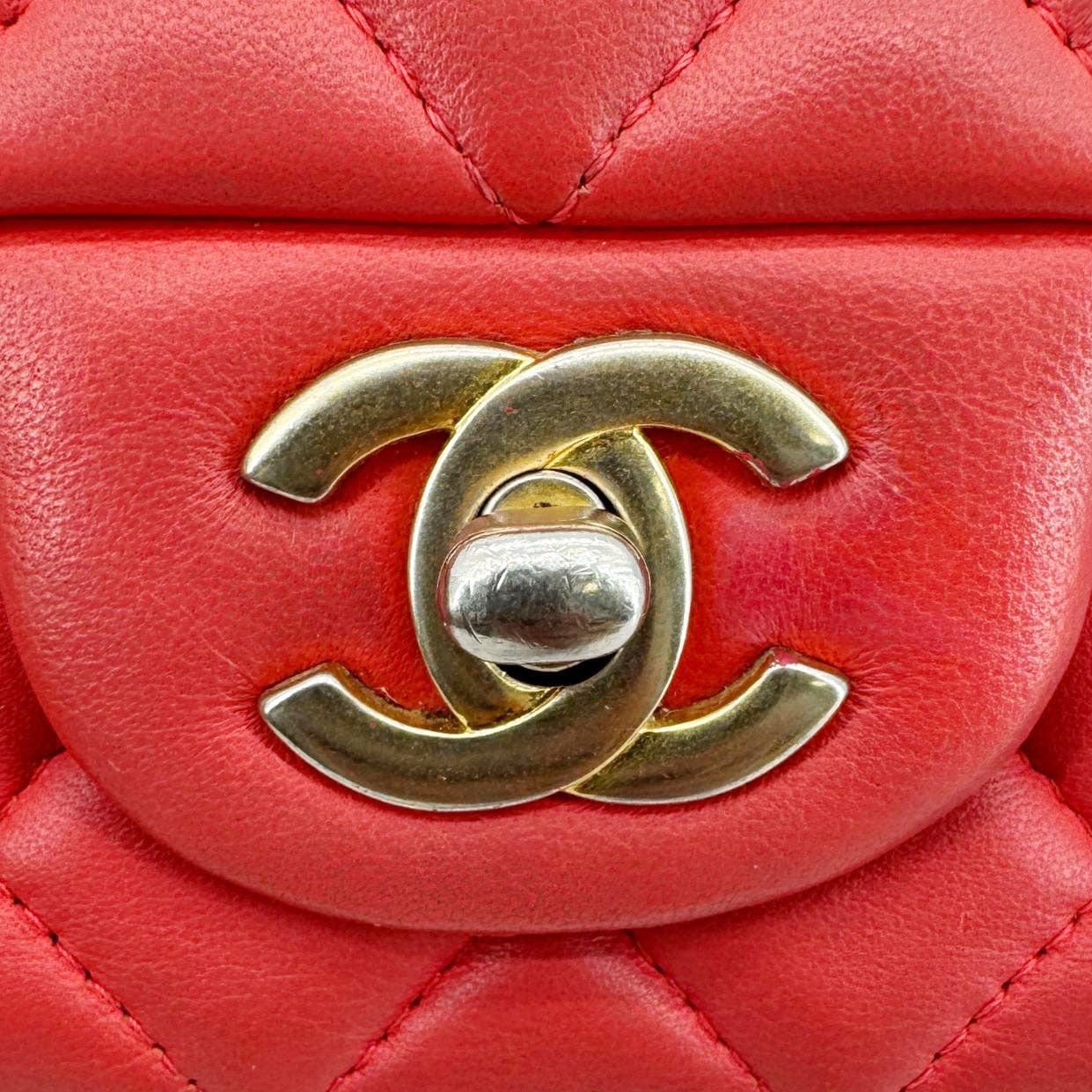 Chanel Classic Rectangular Flap Mini Quilted Leather Crossbody Bag Reddish Pink