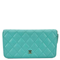 Chanel Zip Around Quilted Caviar Leather Wallet Turquoise