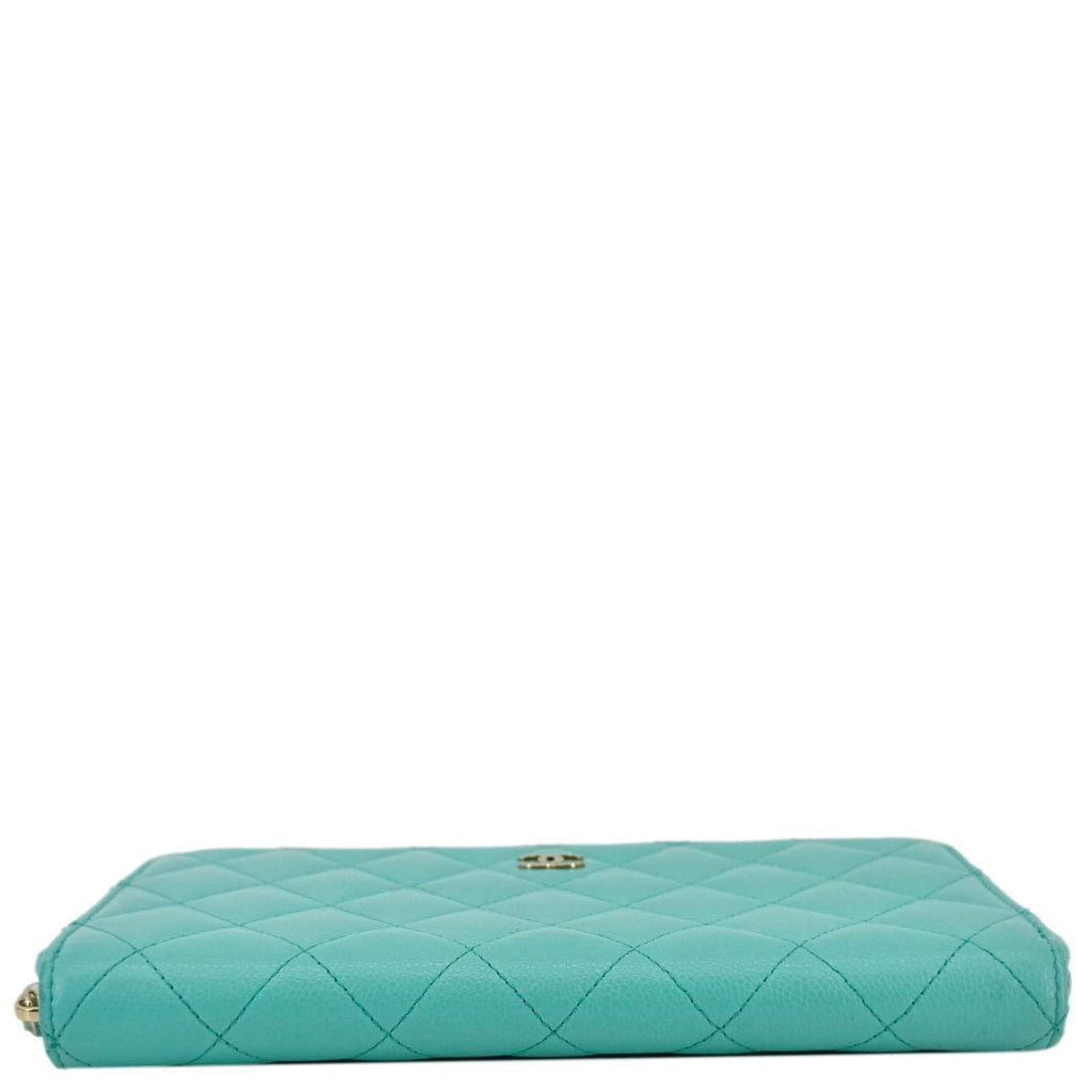 Chanel Zip Around Quilted Caviar Leather Wallet Turquoise