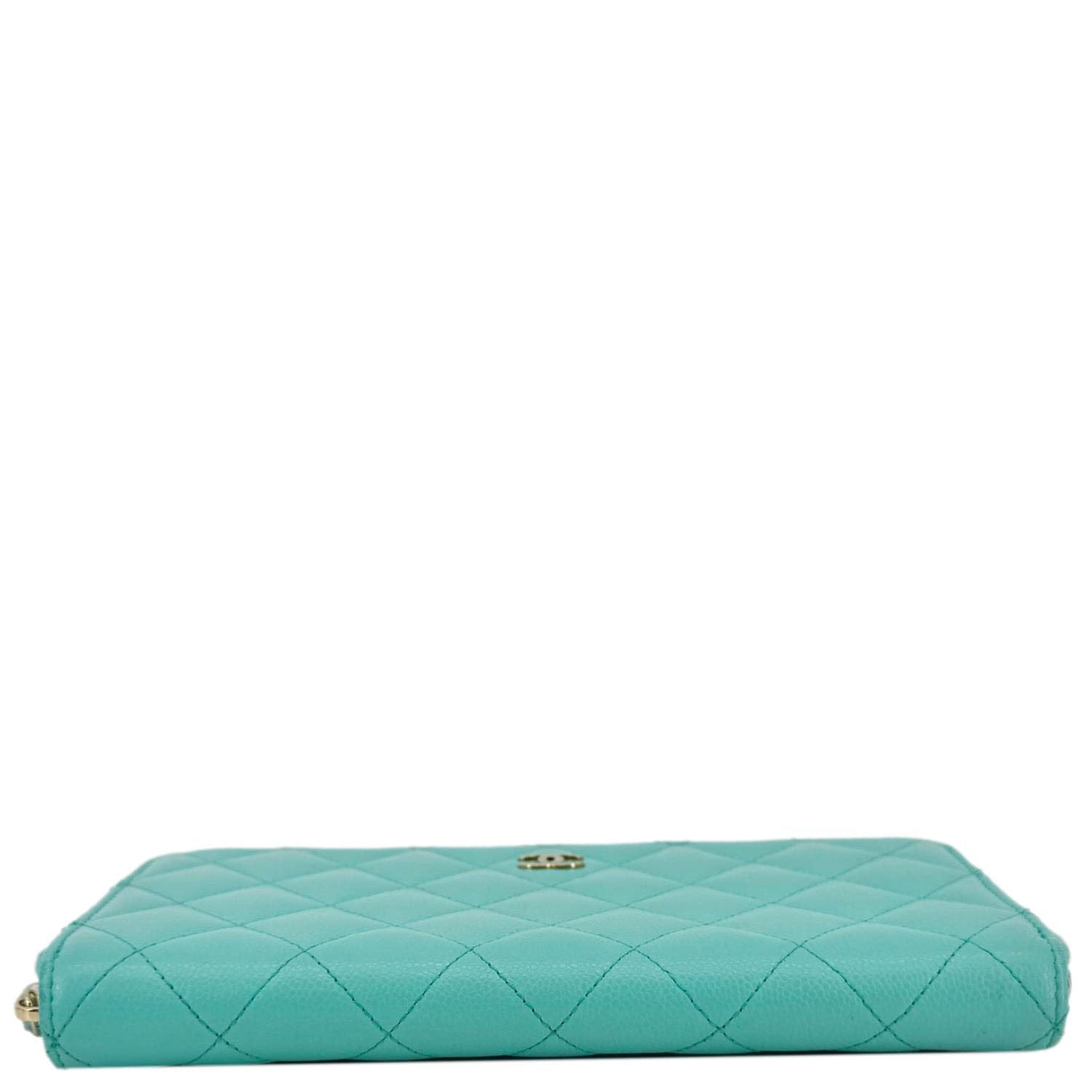 Chanel Zip Around Quilted Caviar Leather Wallet Turquoise