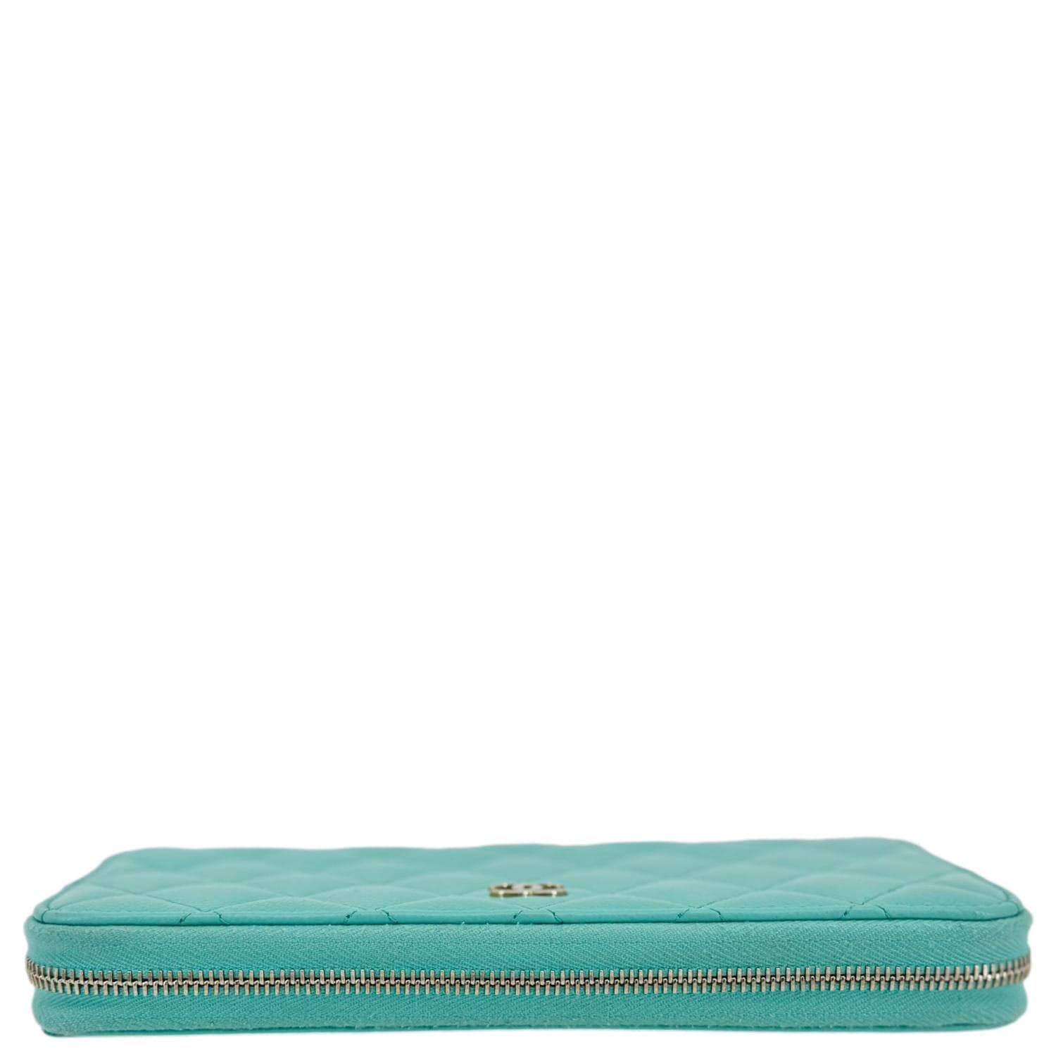 Chanel Zip Around Quilted Caviar Leather Wallet Turquoise