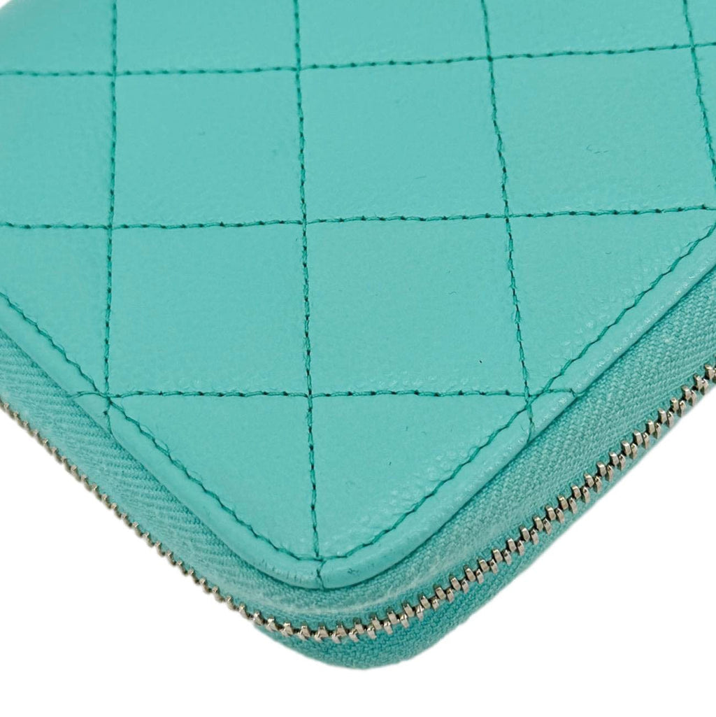 Chanel Zip Around Quilted Caviar Leather Wallet Turquoise