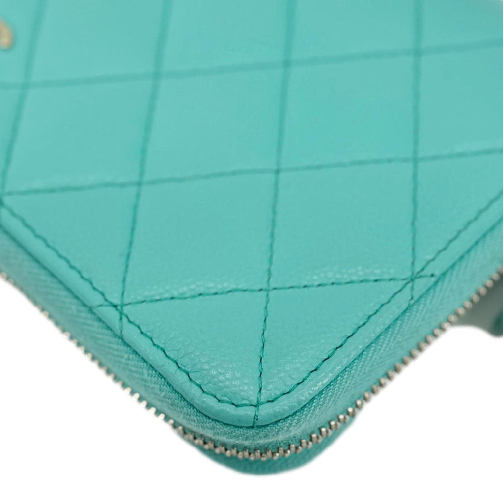 Chanel Zip Around Quilted Caviar Leather Wallet Turquoise