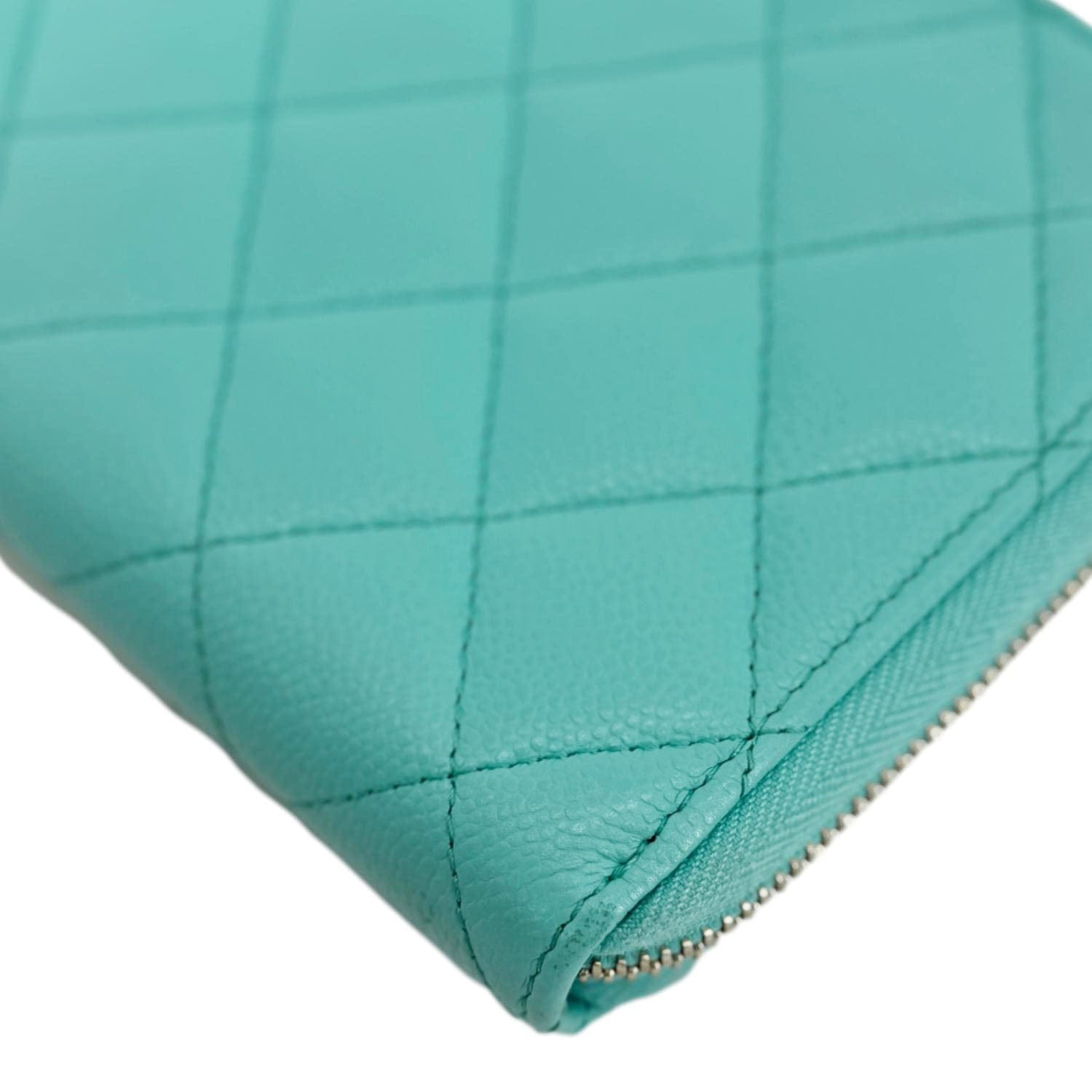 Chanel Zip Around Quilted Caviar Leather Wallet Turquoise