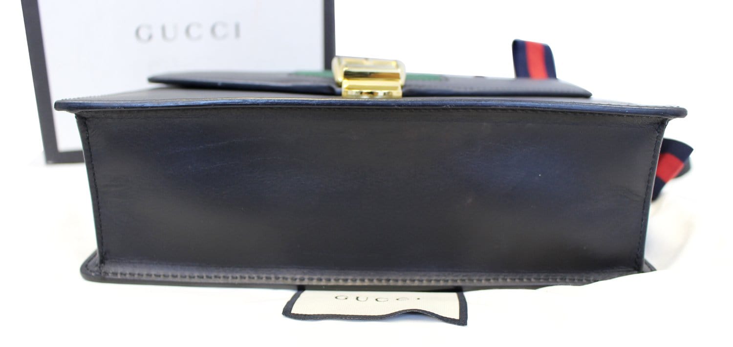 GUCCI Black Calfskin Leather Small Sylvie Shoulder Bag