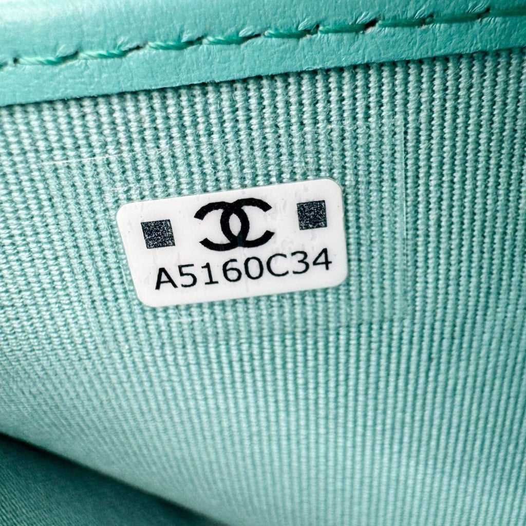 Chanel Zip Around Quilted Caviar Leather Wallet Turquoise