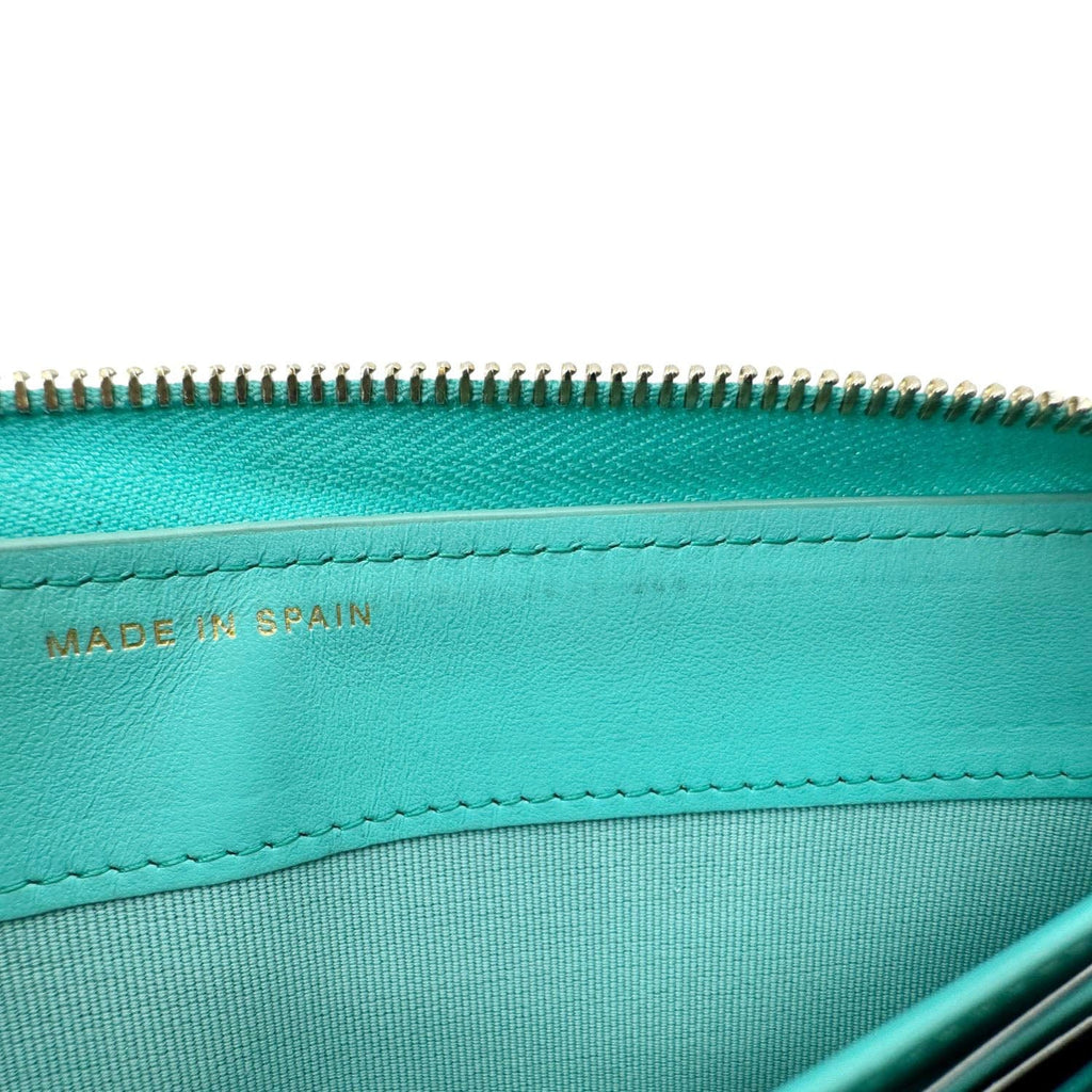 Chanel Zip Around Quilted Caviar Leather Wallet Turquoise