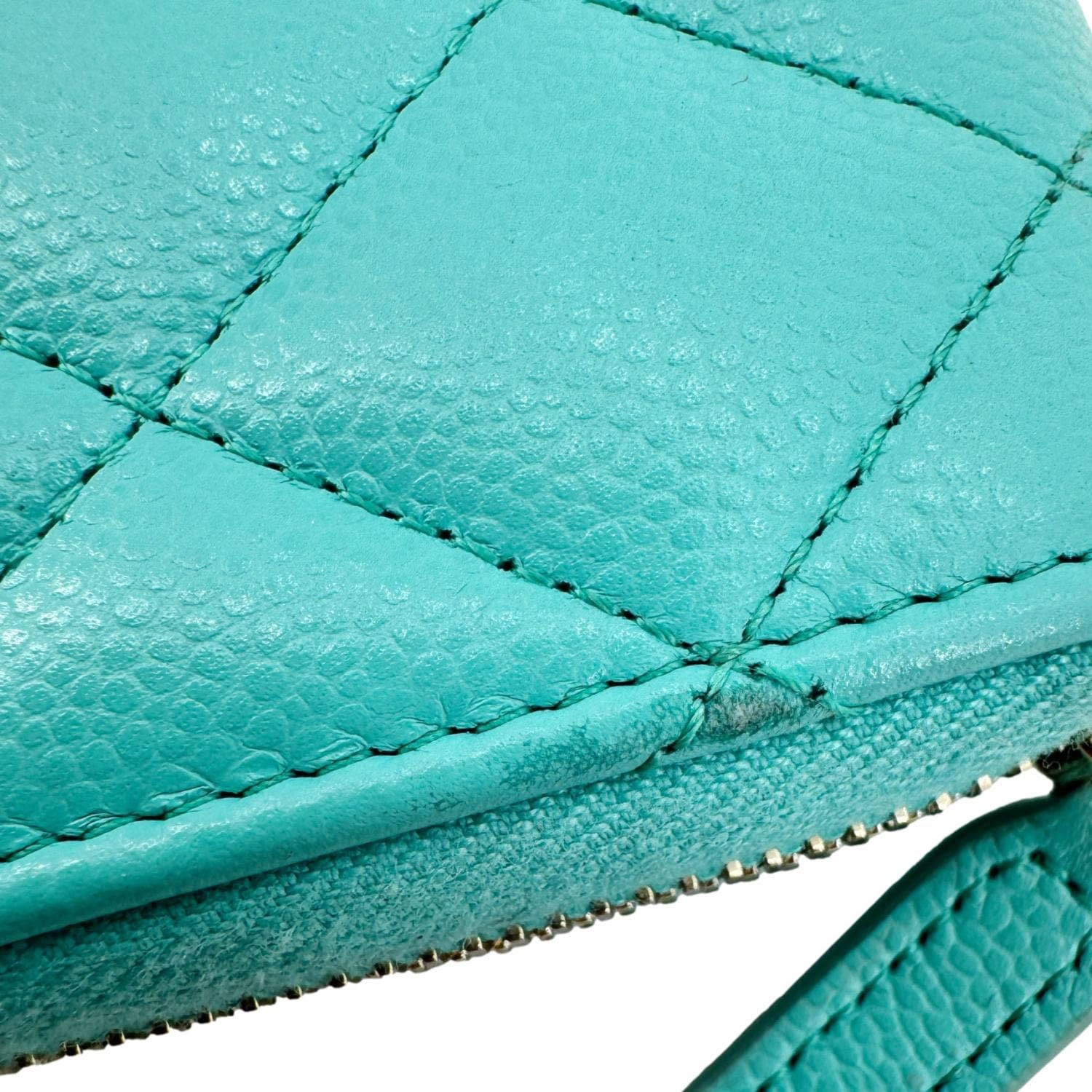 Chanel Zip Around Quilted Caviar Leather Wallet Turquoise