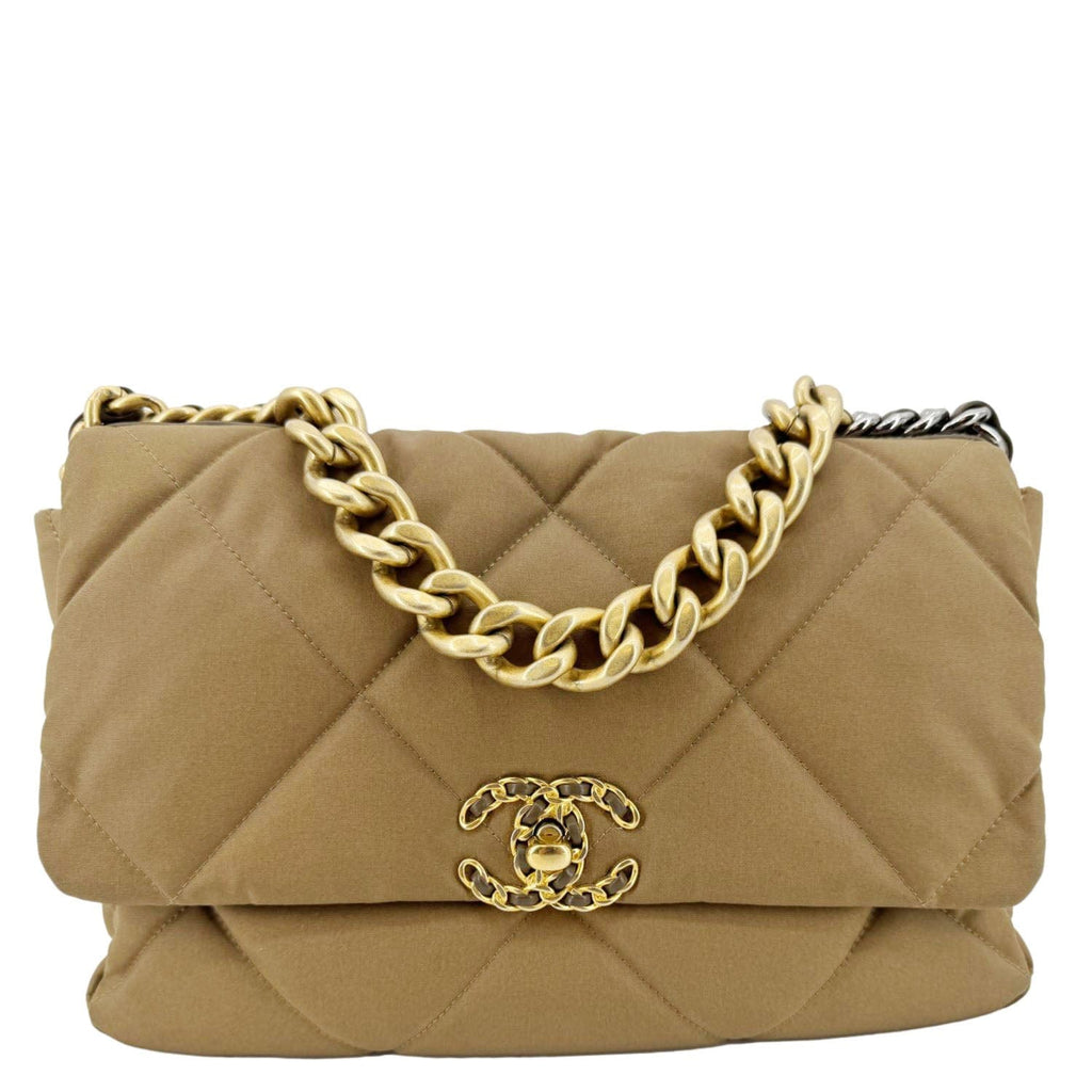 Chanel 19 Flap Large Quilted Canvas Shoulder Bag Brown