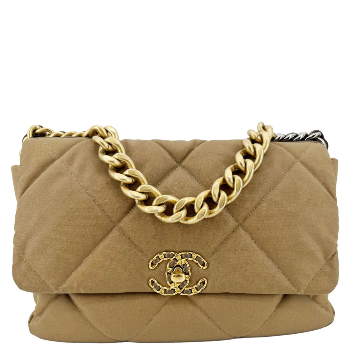 Chanel 19 Flap Large Quilted Canvas Shoulder Bag Brown