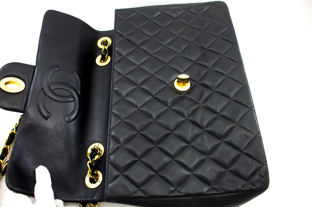 CHANEL Jumbo 13" 2.55 Flap Chain Shoulder Bag Black Lambskin Large g83