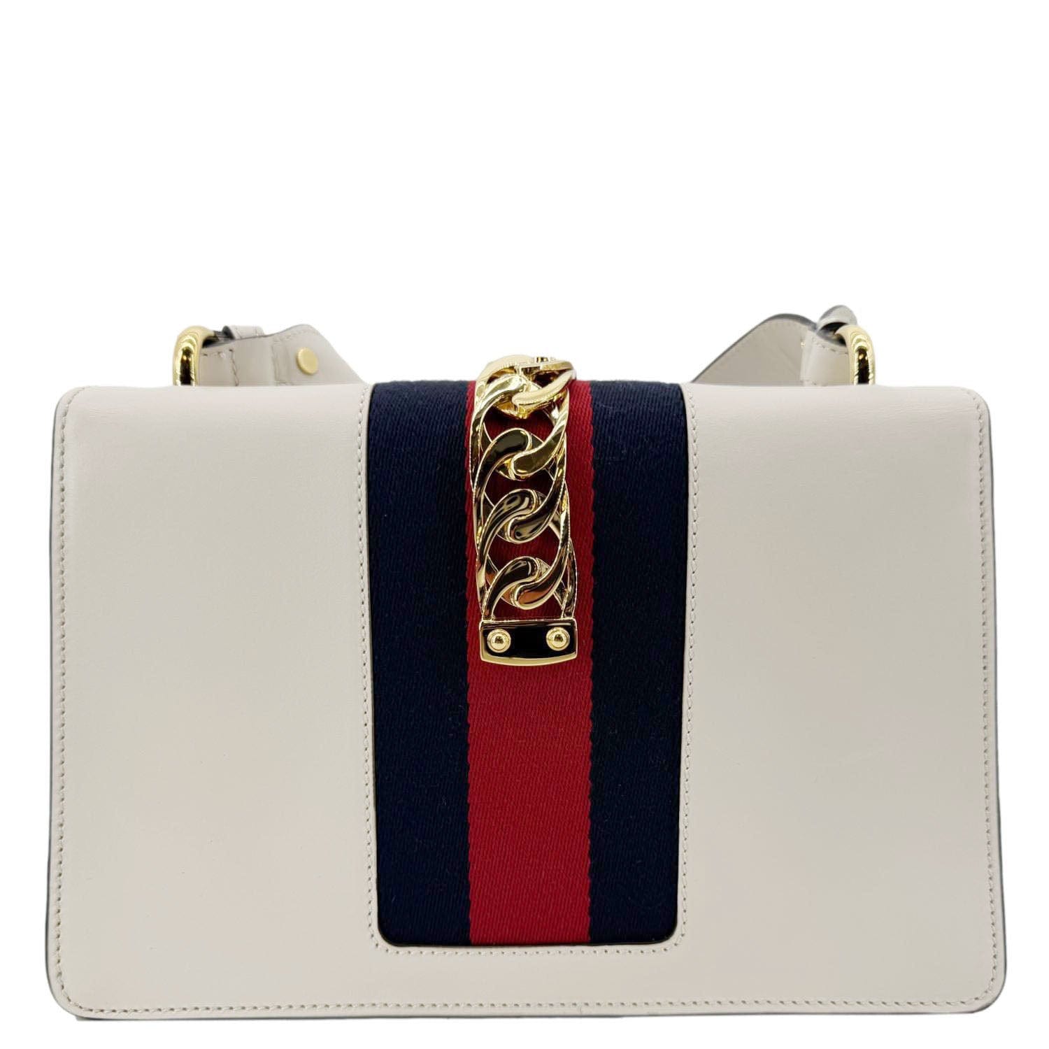 GUCCI Sylvie Small Floral Embroidery Leather Shoulder Bag Off White 421882