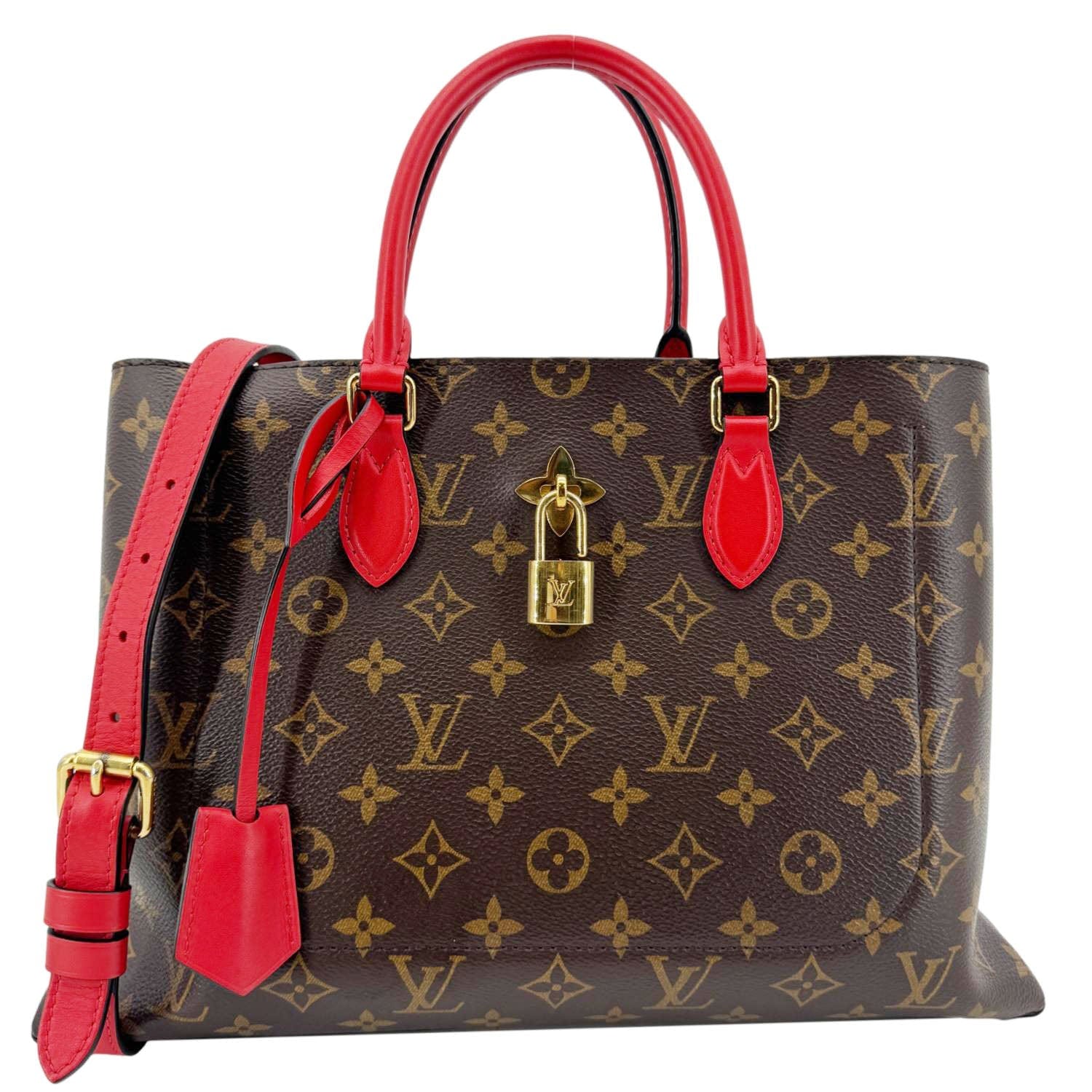 LOUIS VUITTON Flower Monogram Canvas Tote Shoulder Bag Coquelicot
