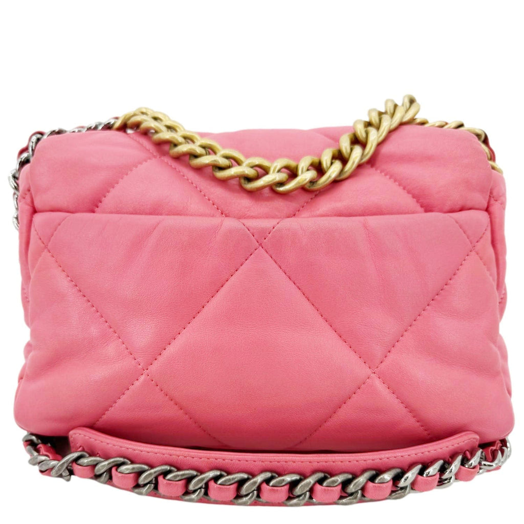 Chanel 19 Flap Large Quilted Lambskin Leather Shoulder Bag Pink