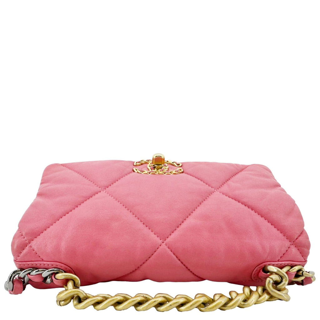 Chanel 19 Flap Large Quilted Lambskin Leather Shoulder Bag Pink