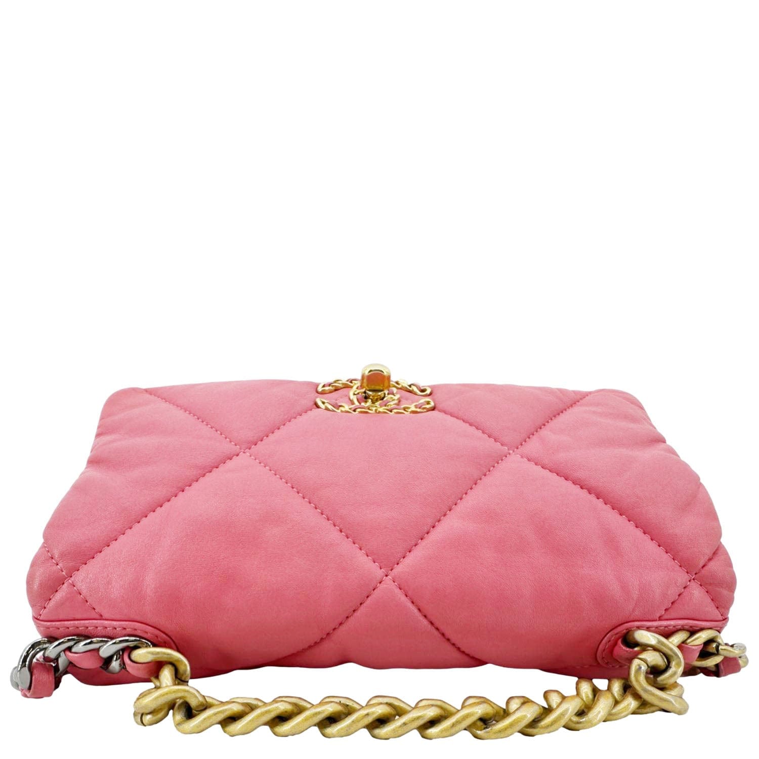 Chanel 19 Flap Large Quilted Lambskin Leather Shoulder Bag Pink
