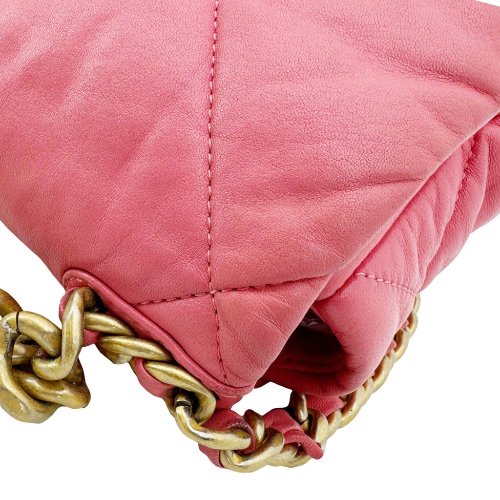 Chanel 19 Flap Large Quilted Lambskin Leather Shoulder Bag Pink