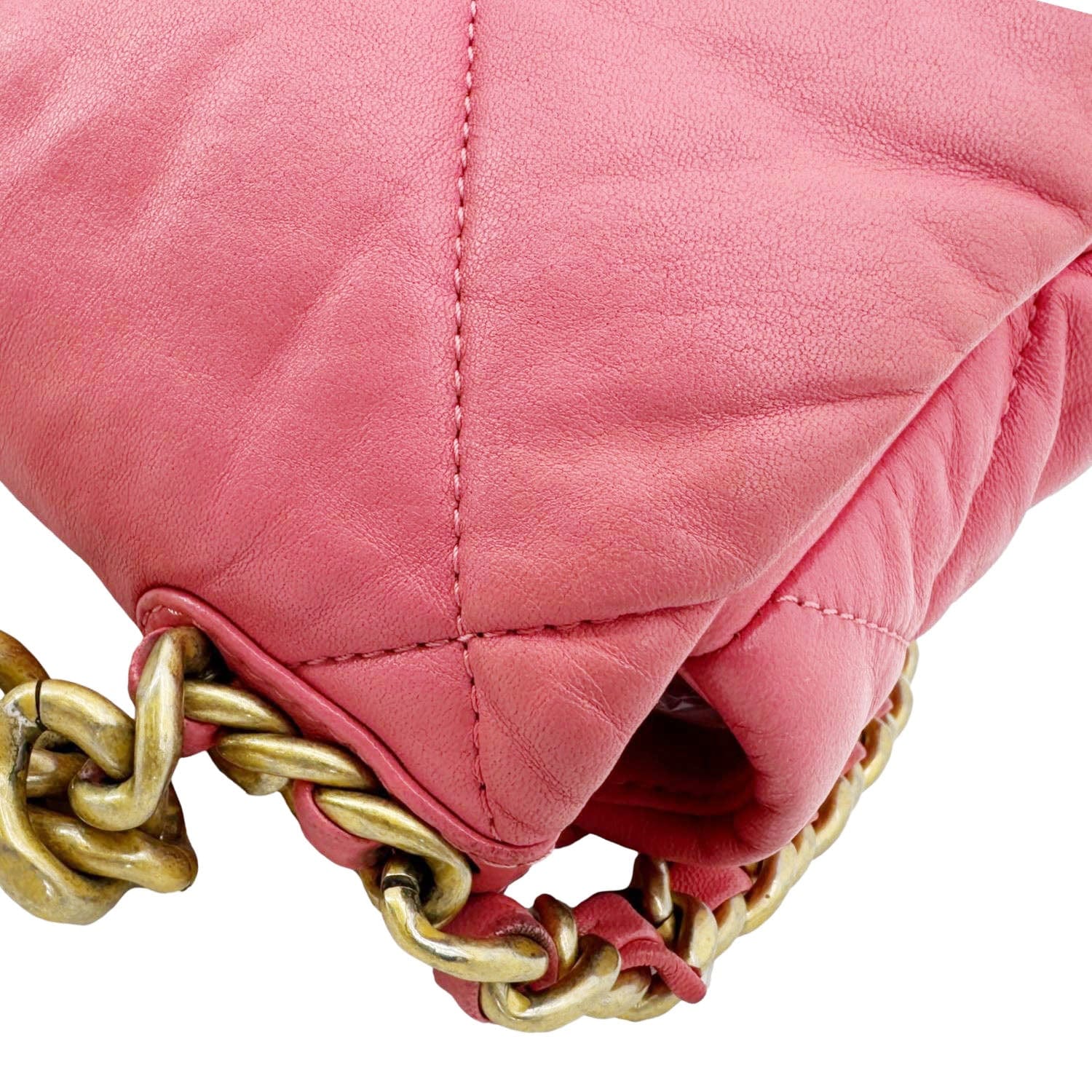 Chanel 19 Flap Large Quilted Lambskin Leather Shoulder Bag Pink