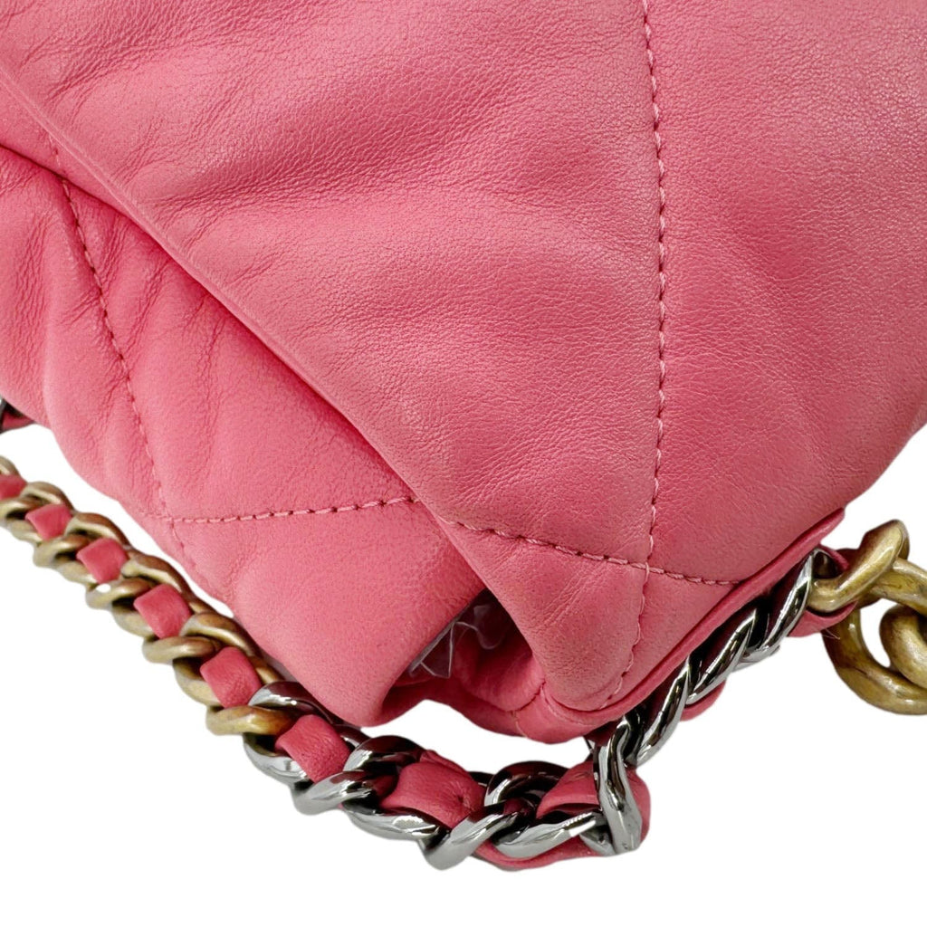 Chanel 19 Flap Large Quilted Lambskin Leather Shoulder Bag Pink