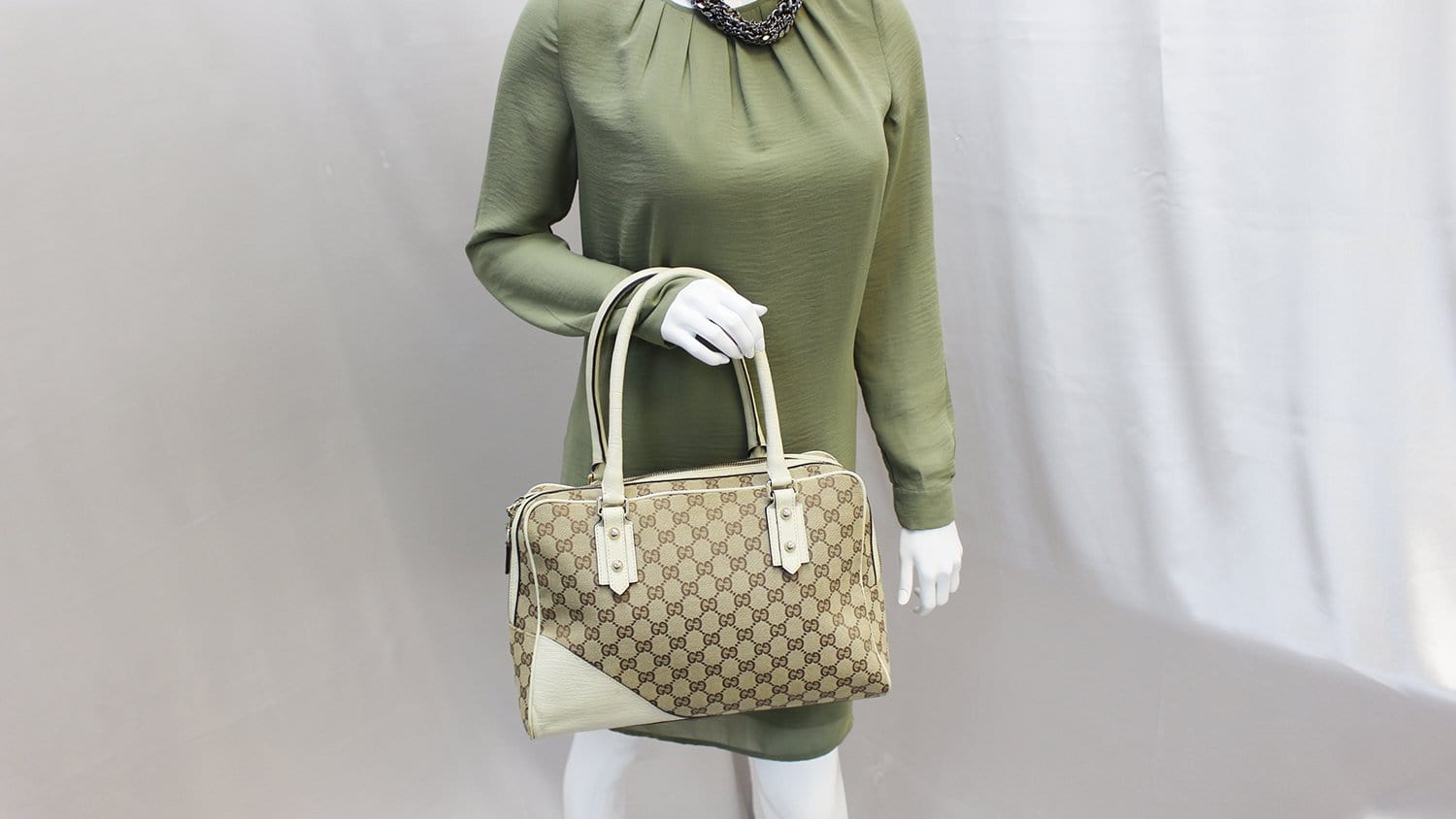 GUCCI Hasler Gucci Monogram Canvas Shoulder Bag
