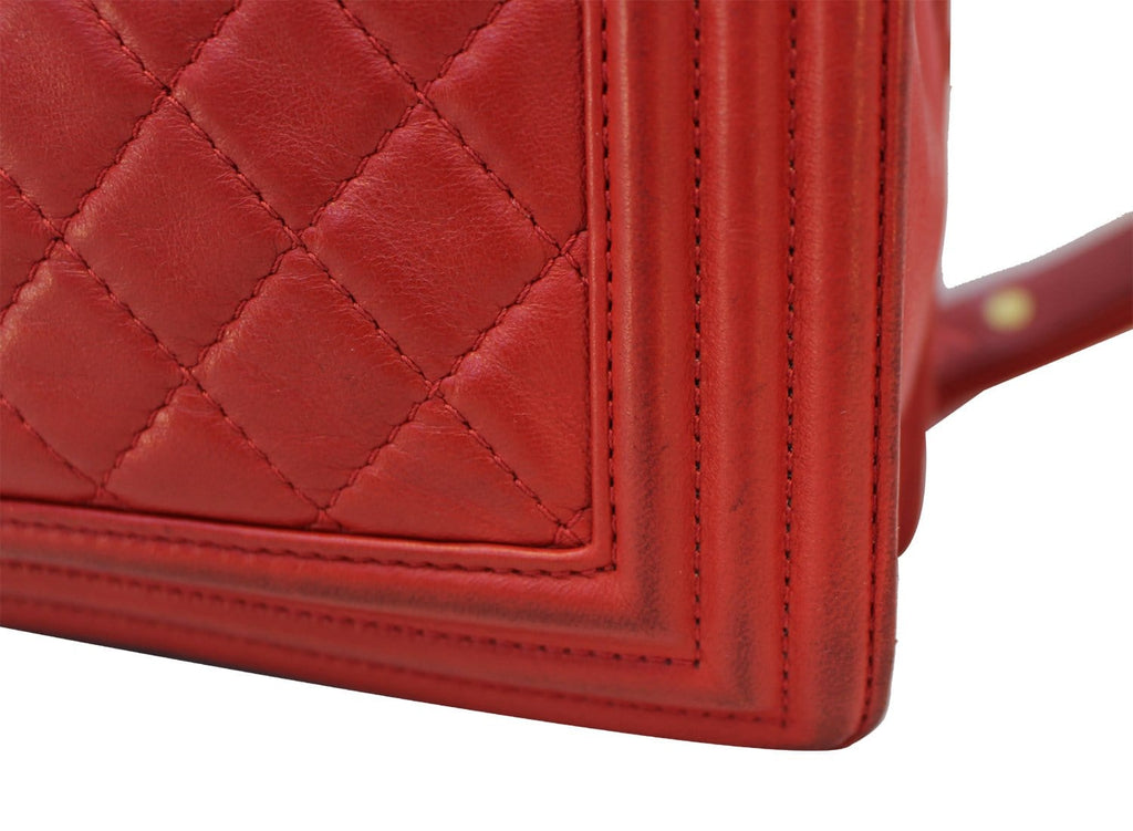 Chanel Boy Bag - Red Glazed Quilted Leather Large