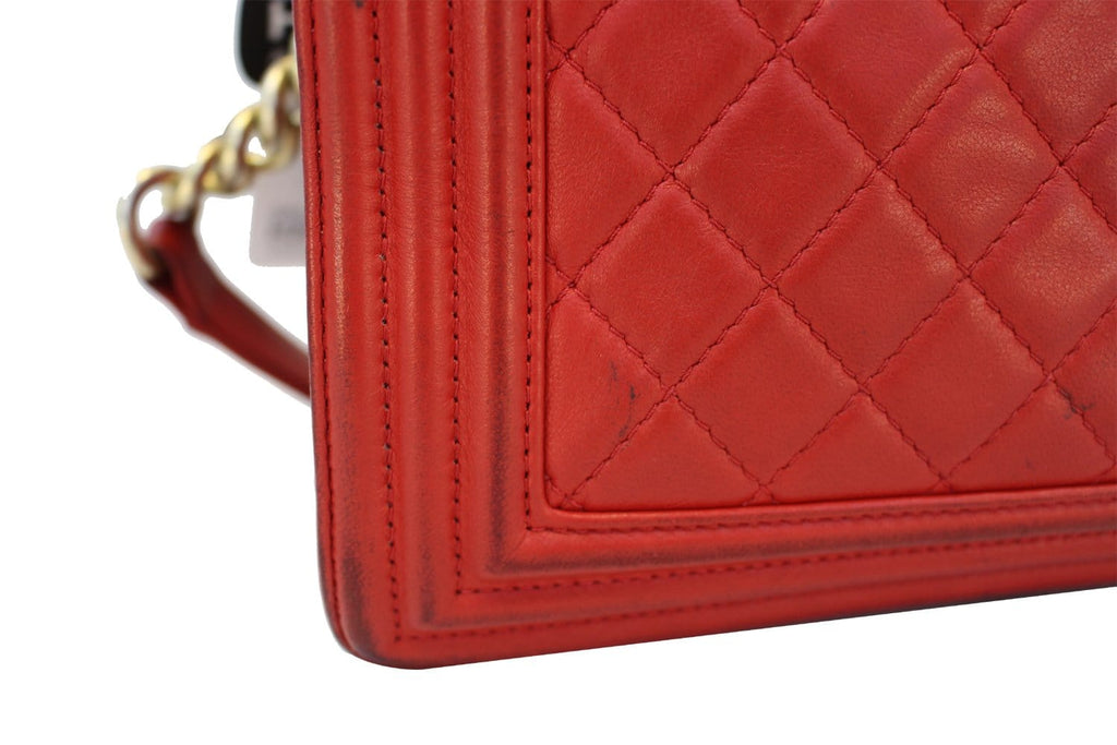 Chanel Boy Bag - Red Glazed Quilted Leather Large