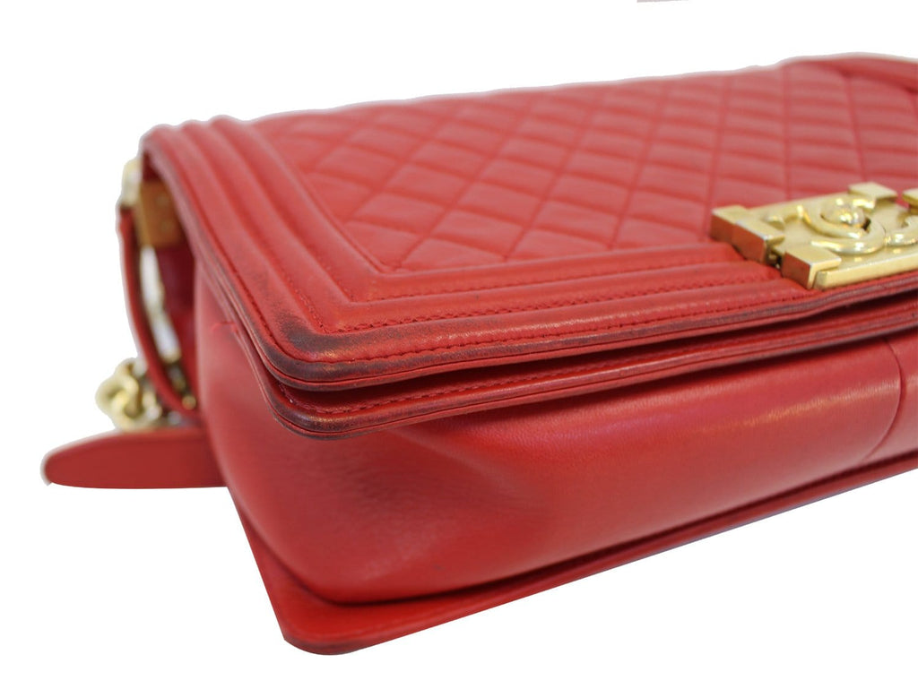 Chanel Boy Bag - Red Glazed Quilted Leather Large