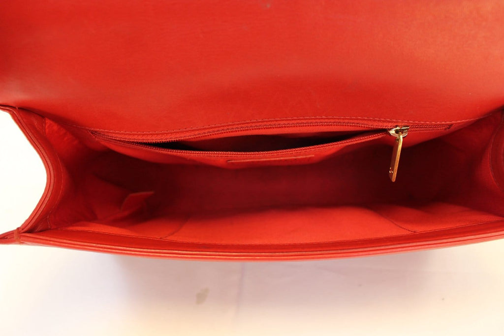 Chanel Boy Bag - Red Glazed Quilted Leather Large