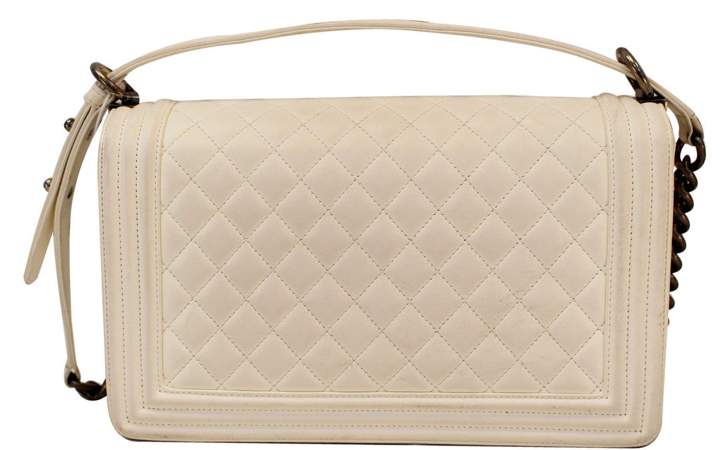 Chanel Boy Bag - CHANEL Leather White Glazed Quilted Large