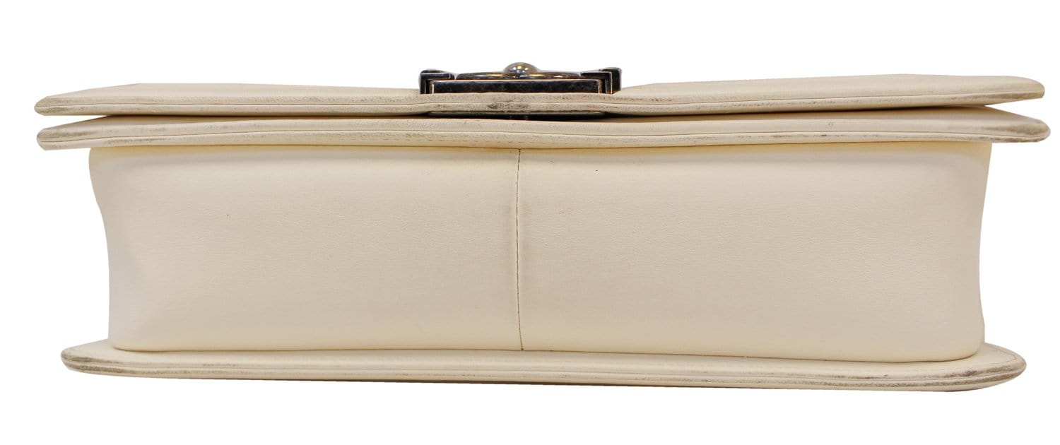 Chanel Boy Bag - CHANEL Leather White Glazed Quilted Large
