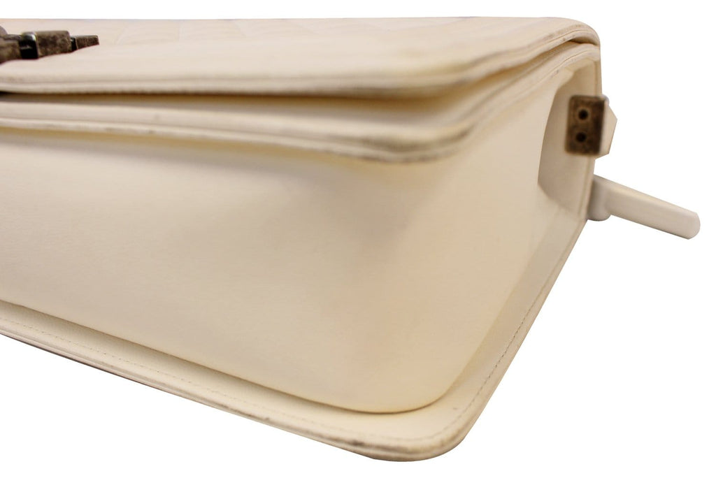 Chanel Boy Bag - CHANEL Leather White Glazed Quilted Large