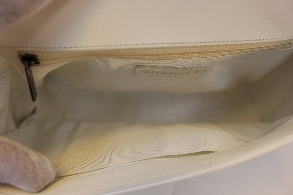Chanel Boy Bag - CHANEL Leather White Glazed Quilted Large