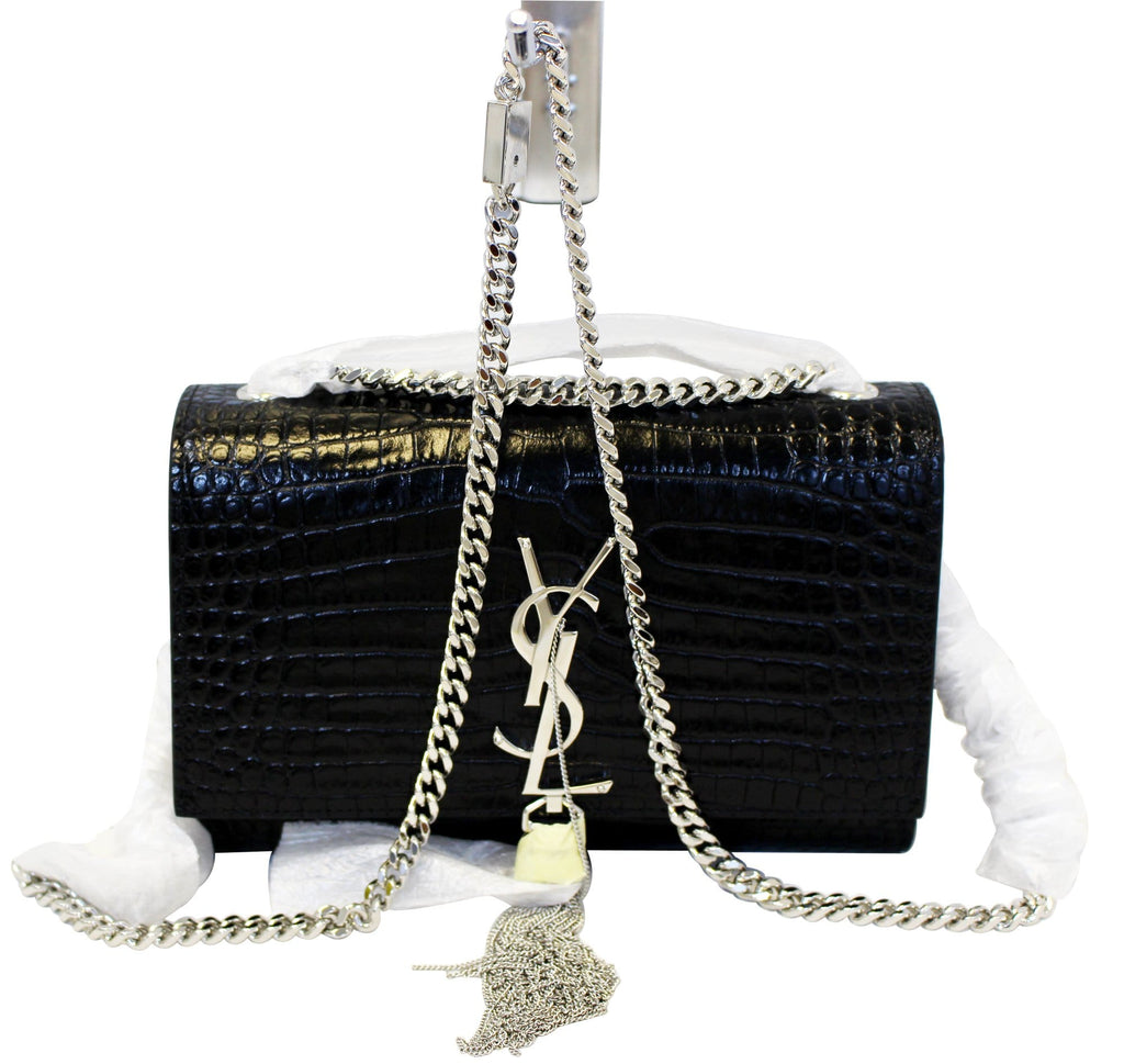 YVES SAINT LAURENT Caviar Leather Black Leather Silver Chain Clutch Crossbody Bag